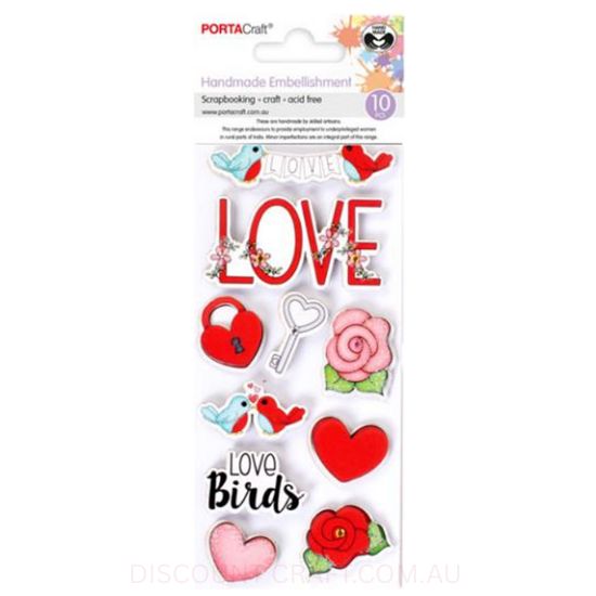 Handmade Glitter Embellishments - Love & Kisses 10pk