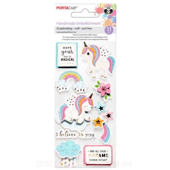 Handmade Glitter Embellishments - Magical Unicons 11pk