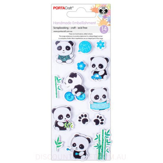 Handmade Glitter Embellishments - Panda Cubs 14pk