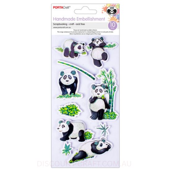 Handmade Glitter Embellishments - Panda World 11pk