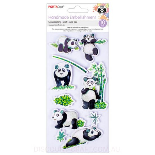 Handmade Glitter Embellishments - Panda World 11pk