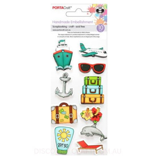 Handmade Glitter Embellishments - Summer Travel 10pk