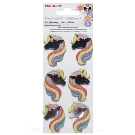 Handmade Embellishments - Glitter Unicorn Heads 6pk