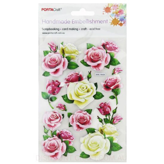 Handmade Embellishments - Floral Roses Pink & White