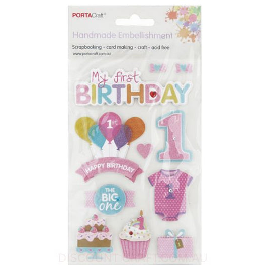 Handmade Glitter Embellishments - 1st Birthday Girl