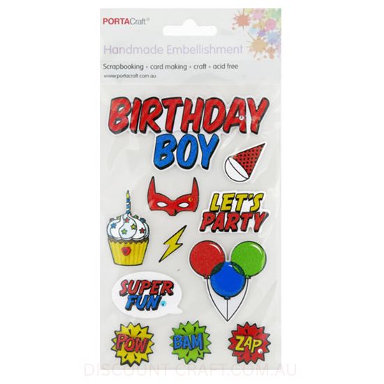 Handmade Glitter Embellishments - Birthday Boy