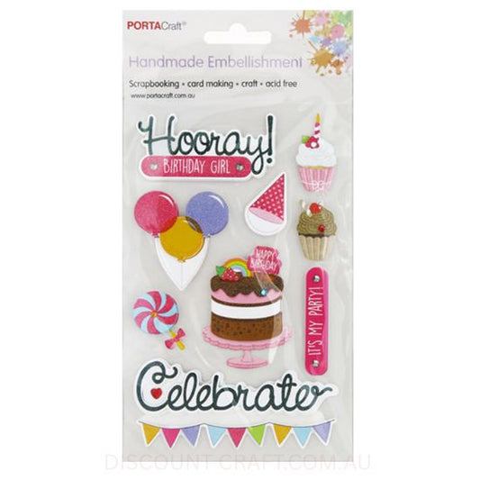 Handmade Glitter Embellishments - Birthday Girl