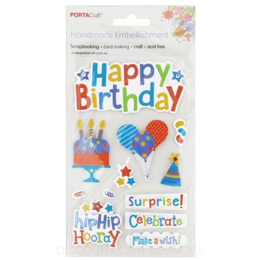 Handmade Glitter Embellishments - Happy Birthday