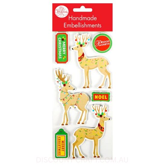 Handmade Christmas Foil Embellishment - Reindeer 7pk