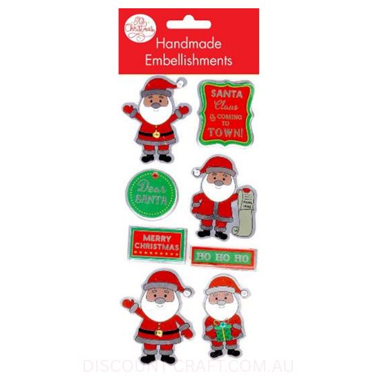 Handmade Christmas Foil Embellishment - Santa 8pk