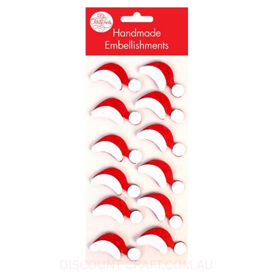Handmade Christmas Glitter Embellishments - Santa Hats 35mm 12pk