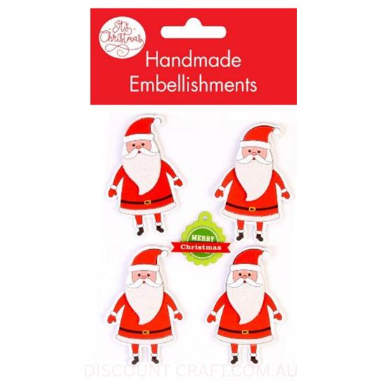 Handmade Christmas Glitter Embellishment - Santa 75mm 5pk
