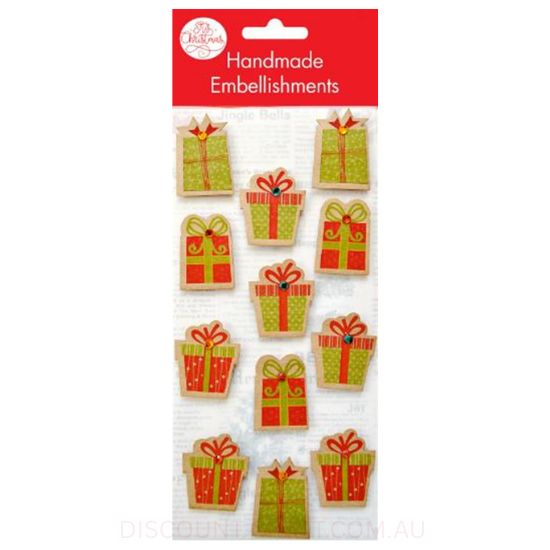 Handmade Christmas Kraft Embellishment 30mm 12pk - Presents with Gems