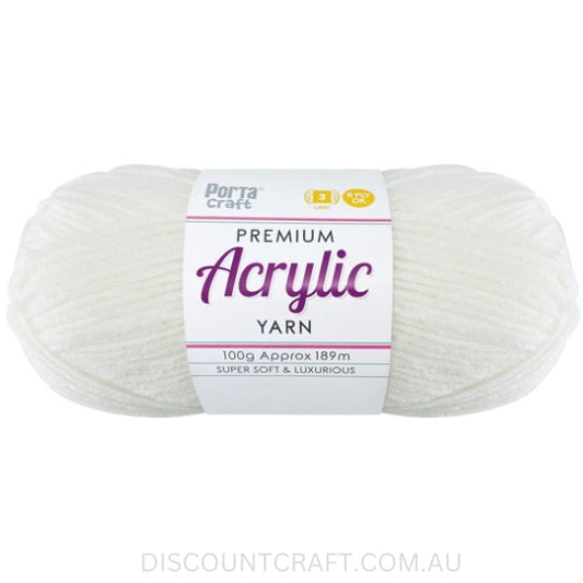 Acrylic Yarn 100g 189m 8ply - Day Dream White