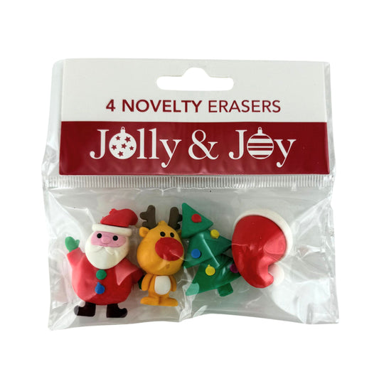 Christmas Novelty Erasers 4 designs - Reindeer, Tree, Hat, Santa