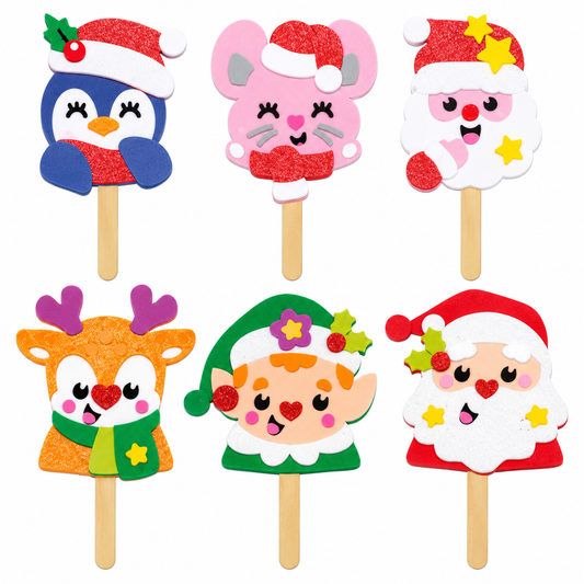 Christmas Foam Popstick Puppets 6 Pack