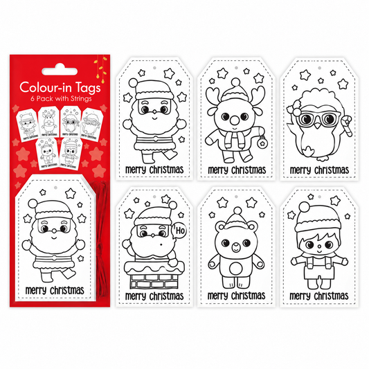 Christmas Colour-In Gift Tags with Strings 6pk