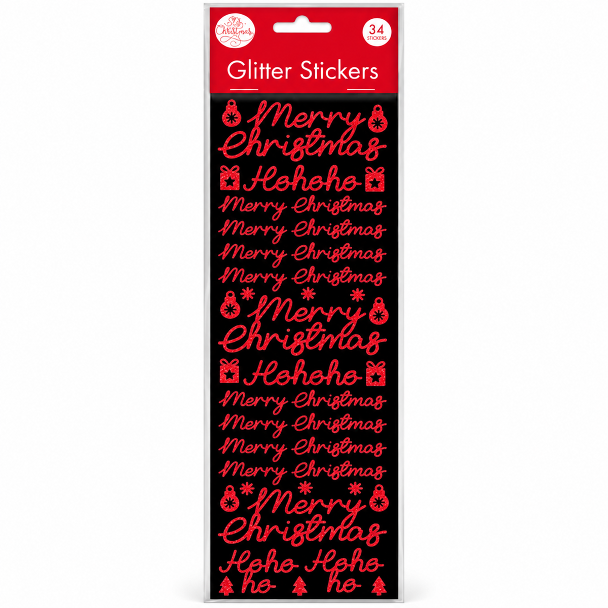 Red Christmas Glitter Sticker Sheet 10.5 x 32cm