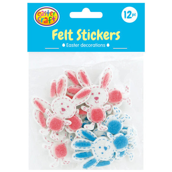 Felt Easter Bunny Stickers - 12 Pack