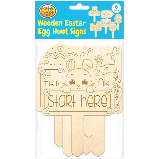 3D Wooden Easter Egg Hunt Signs - 6 Pack