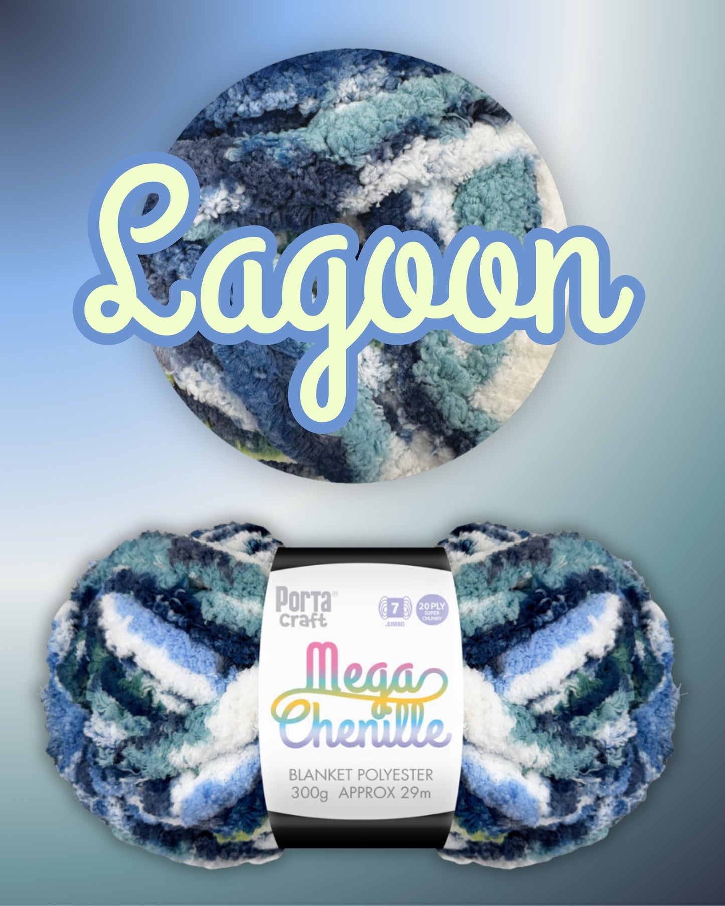 Mega Chenille Yarn 300g 29m 20ply Multi Lagoon