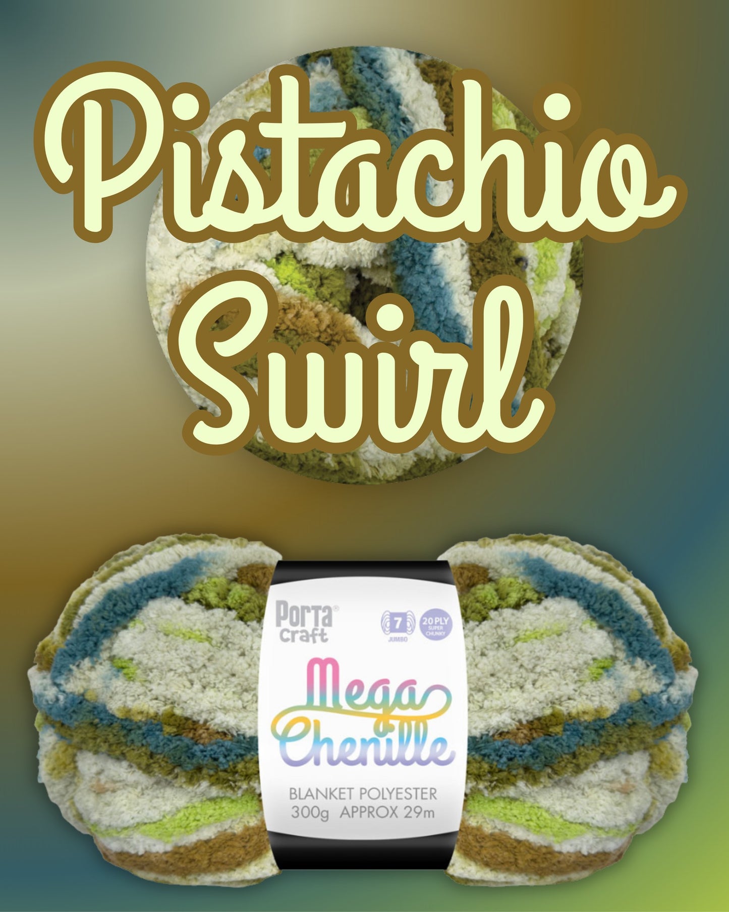 Mega Chenille Yarn 300g 29m 20ply Multi Pistachio Swirl