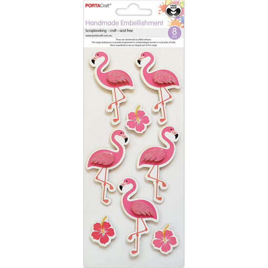 Handmade Embellishments - Flamingos & Flowers