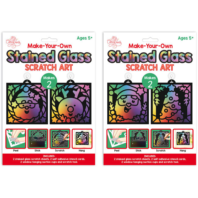 Christmas Stained Glass Scratch Decorations 2 Pack