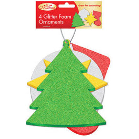 Glitter Foam Christmas Ornaments 4 Pack - Set A