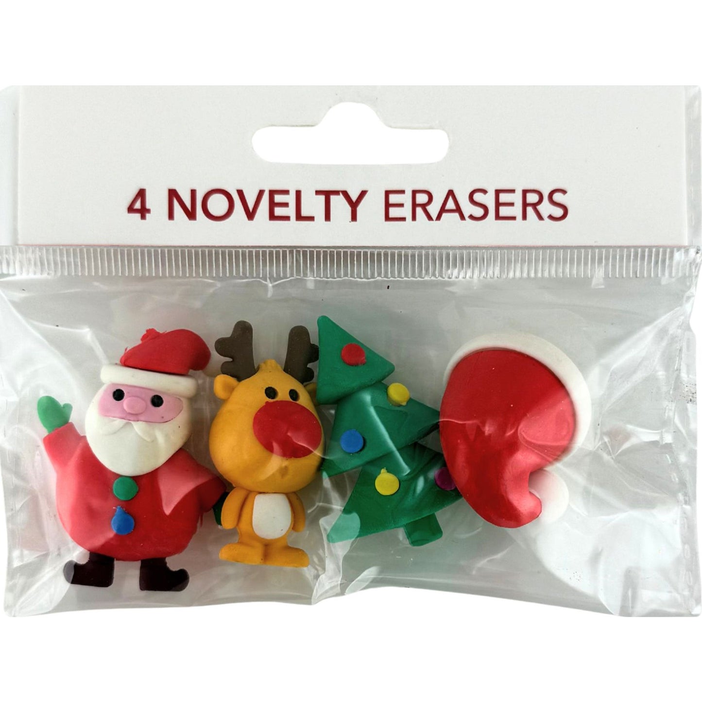 Christmas Novelty Erasers 4 designs - Reindeer, Tree, Hat, Santa
