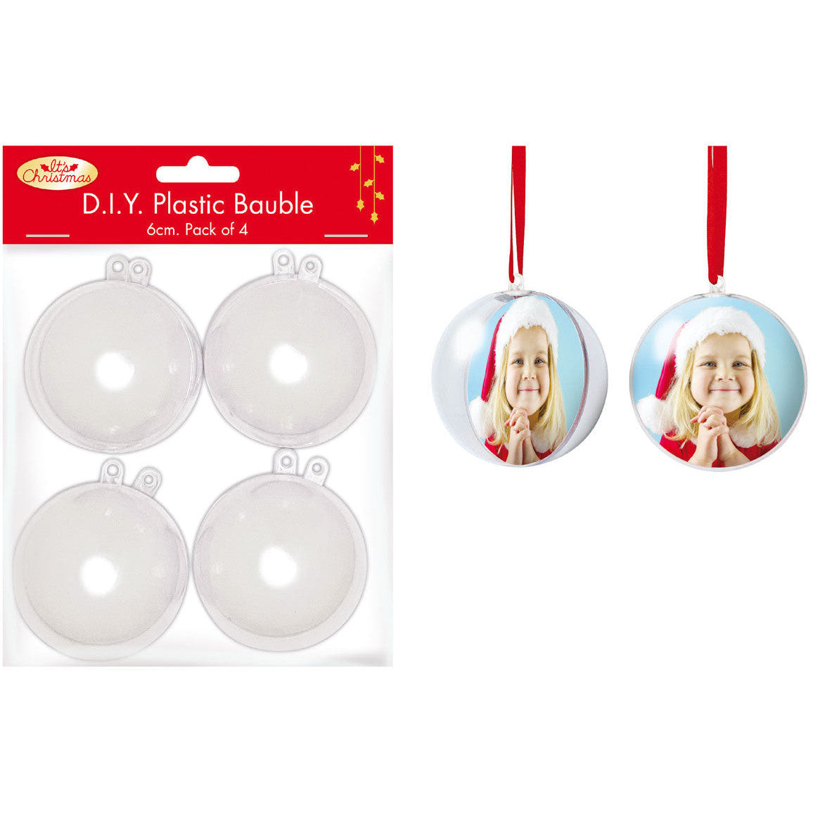 Fillable Clear Christmas Baubles 6cm 4pk