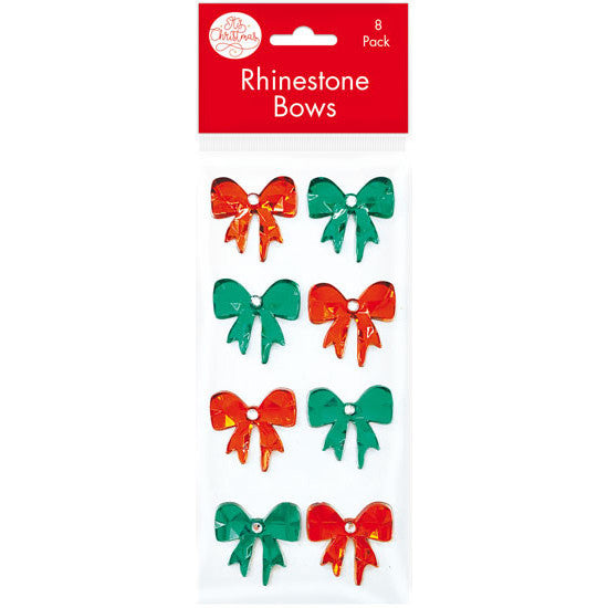 Red & Green Rhinestone Bow Stickers 8pk