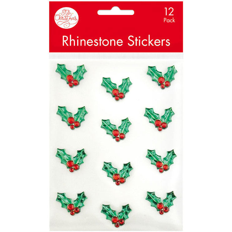 Holly Rhinestone Stickers 12pk