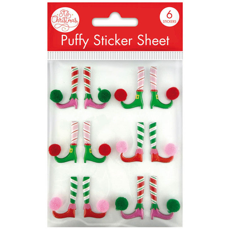 Elf Feet Puffy Christmas Stickers 6pk