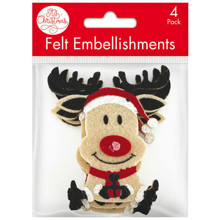 Felt Reindeer Embellishments 4pk
