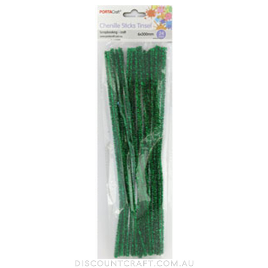 Chenille Stems Tinsel 6mm 24pk - Green