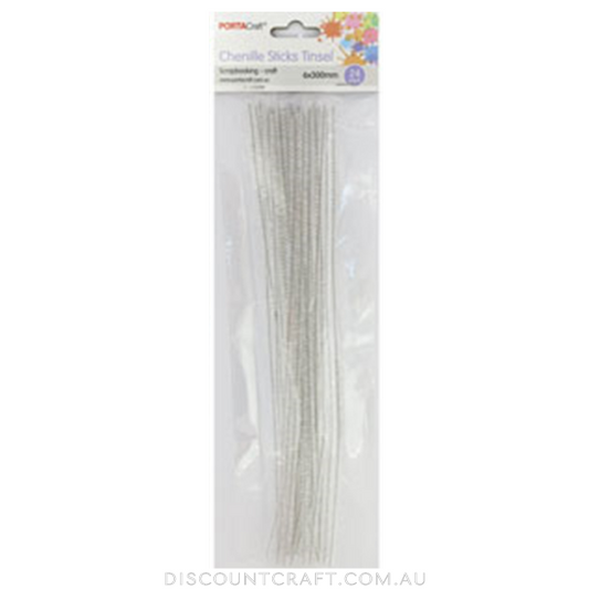 Chenille Stems Tinsel 6mm 24pc - White