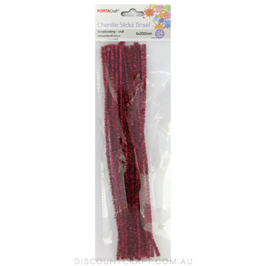 Chenille Stems Tinsel 6mm 24pk - Pink