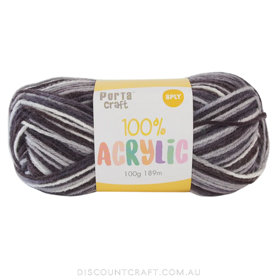Acrylic Yarn 100g 189m 8ply - Variegated Charcoal