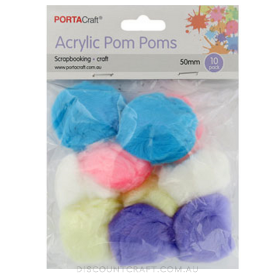Acrylic Pom Poms 50mm 10pk - Pastels