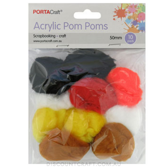 Acrylic Pom Poms 50mm 10pk - Earth Tones