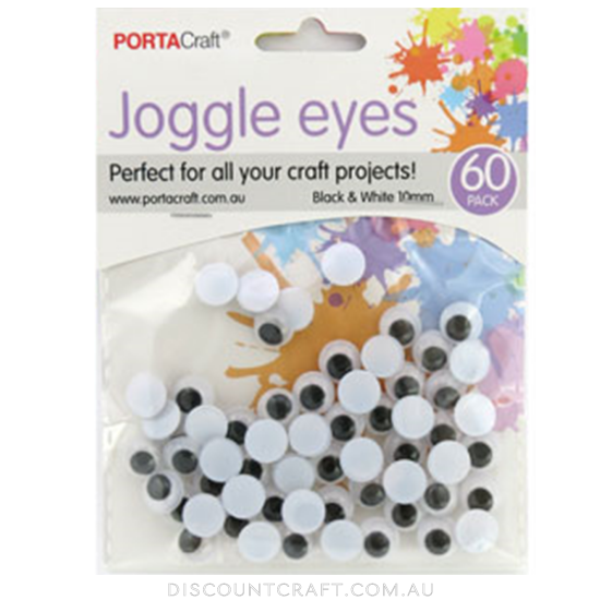 Joggle Eyes - Black & White 10mm 60pack