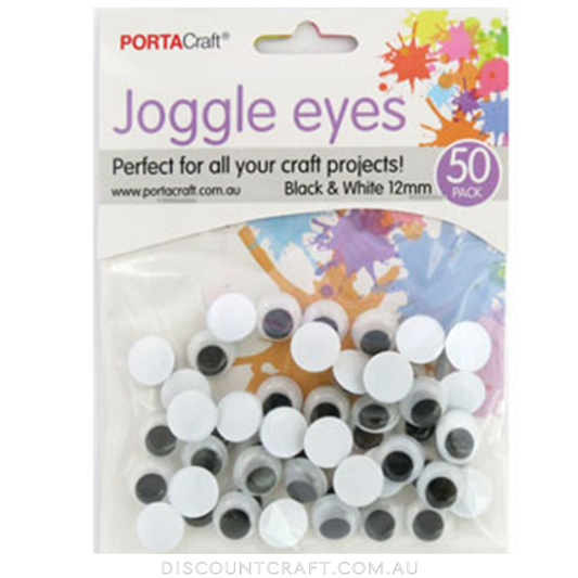 Joggle Eyes - Black & White 12mm 50pack