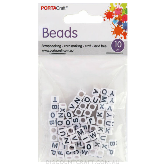 Beads Alphabet 6mm 10g Cubes - Black & White