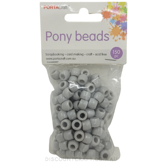Pony Beads - 150 pack - Grey