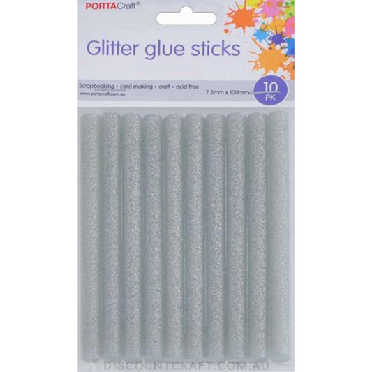 Glue Gun Sticks 7.5mm x 100mm 10pk - Glitter Silver