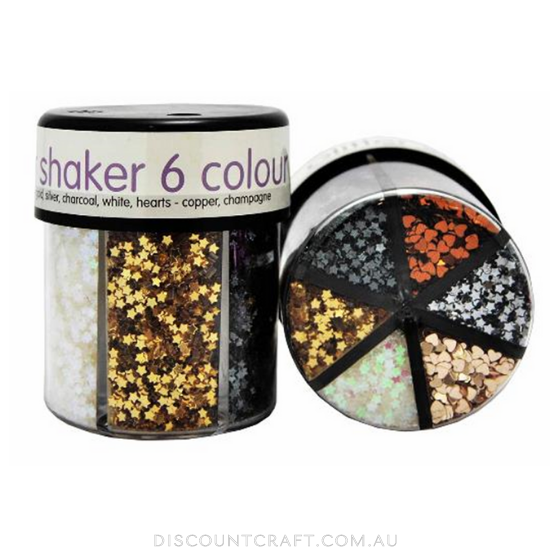 Glitter Shaker 6 Way - Metallic Stars & Hearts