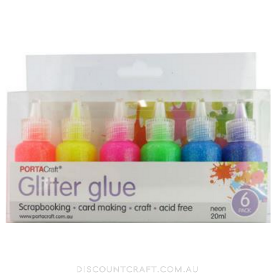Glitter Glue 20ml 6pk - Neon Colours