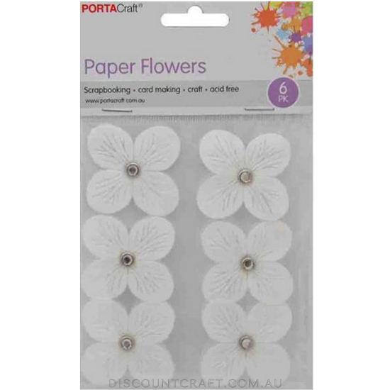 Flowers Paper 40mm 6pk with Rhinestones - White