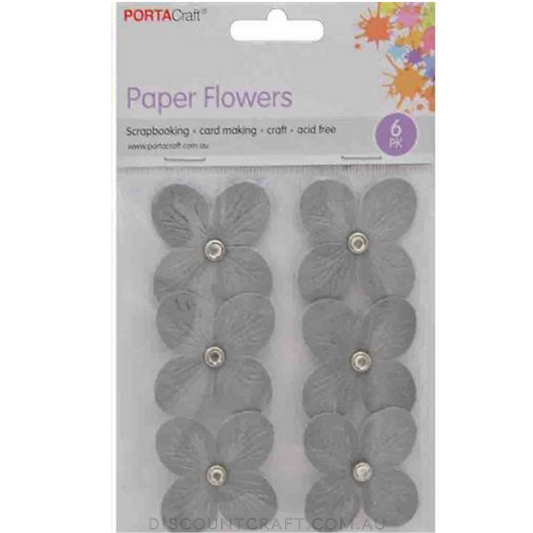 Flowers Paper 40mm 6pk with Rhinestones - Silver